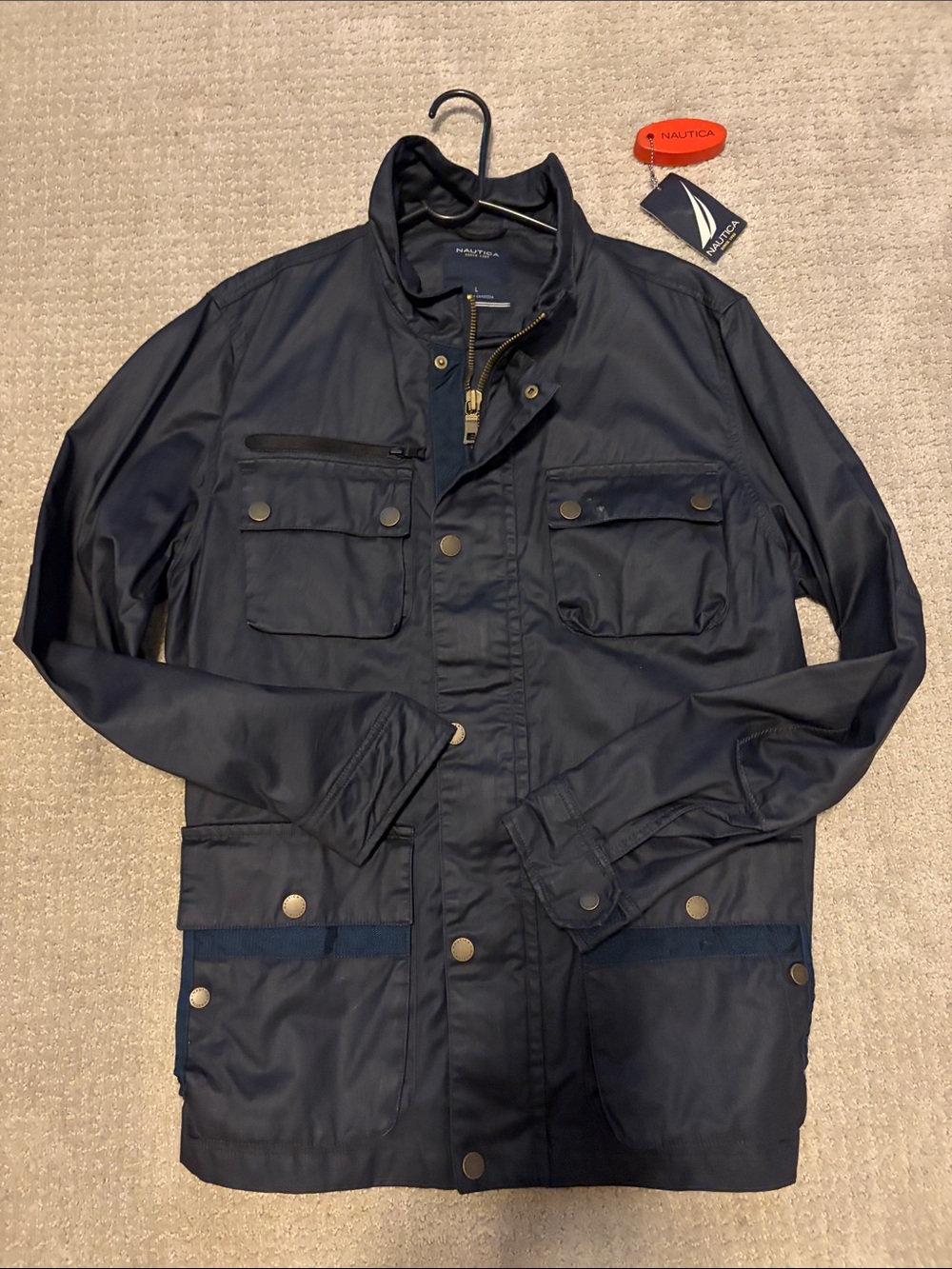 Nautica Men's Dark Navy Field Jacket with Button Flap Pockets